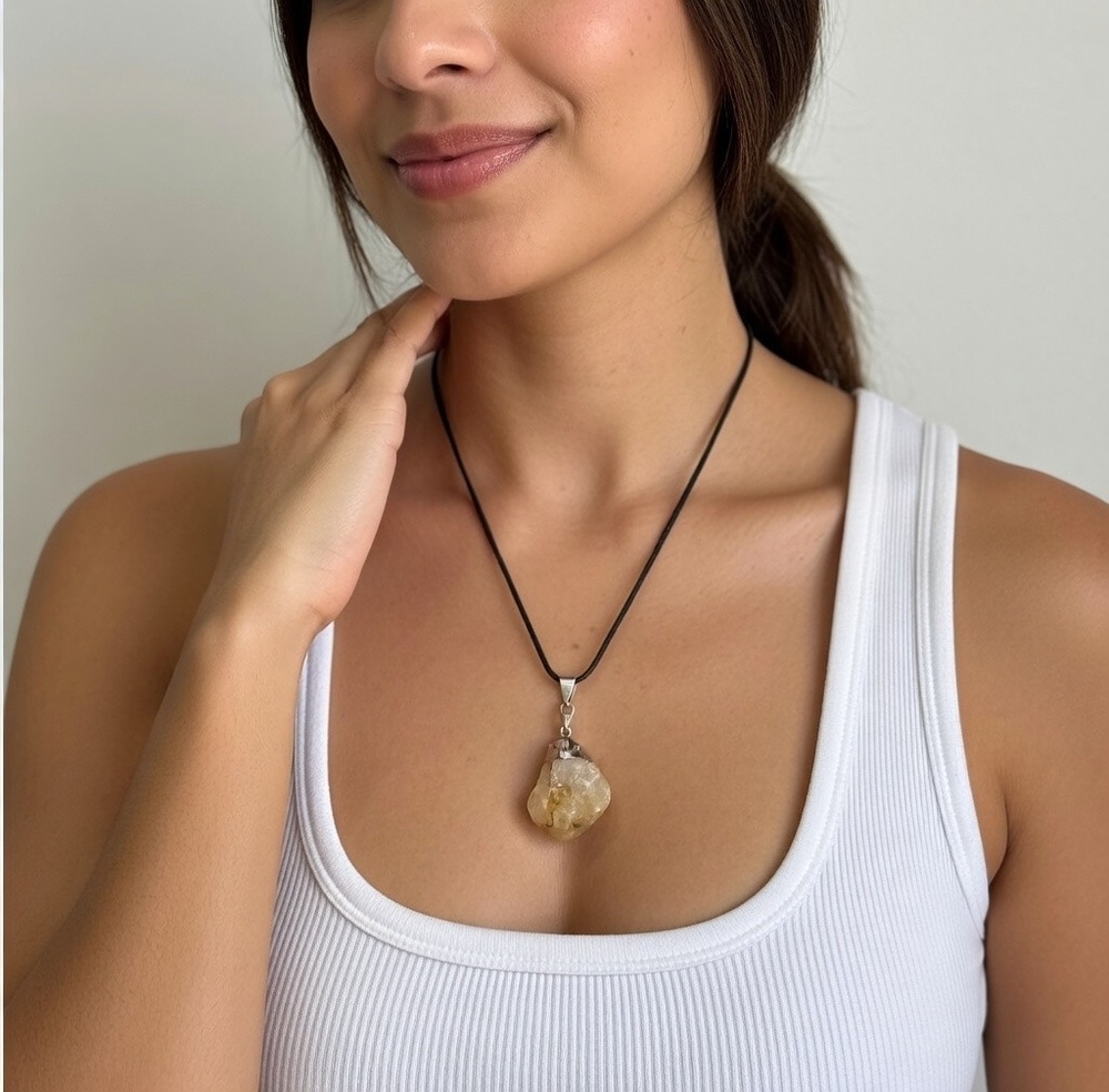 Raw Citrine Crystal Pendant Necklace Natural Healing Stone Energy Amulet VG